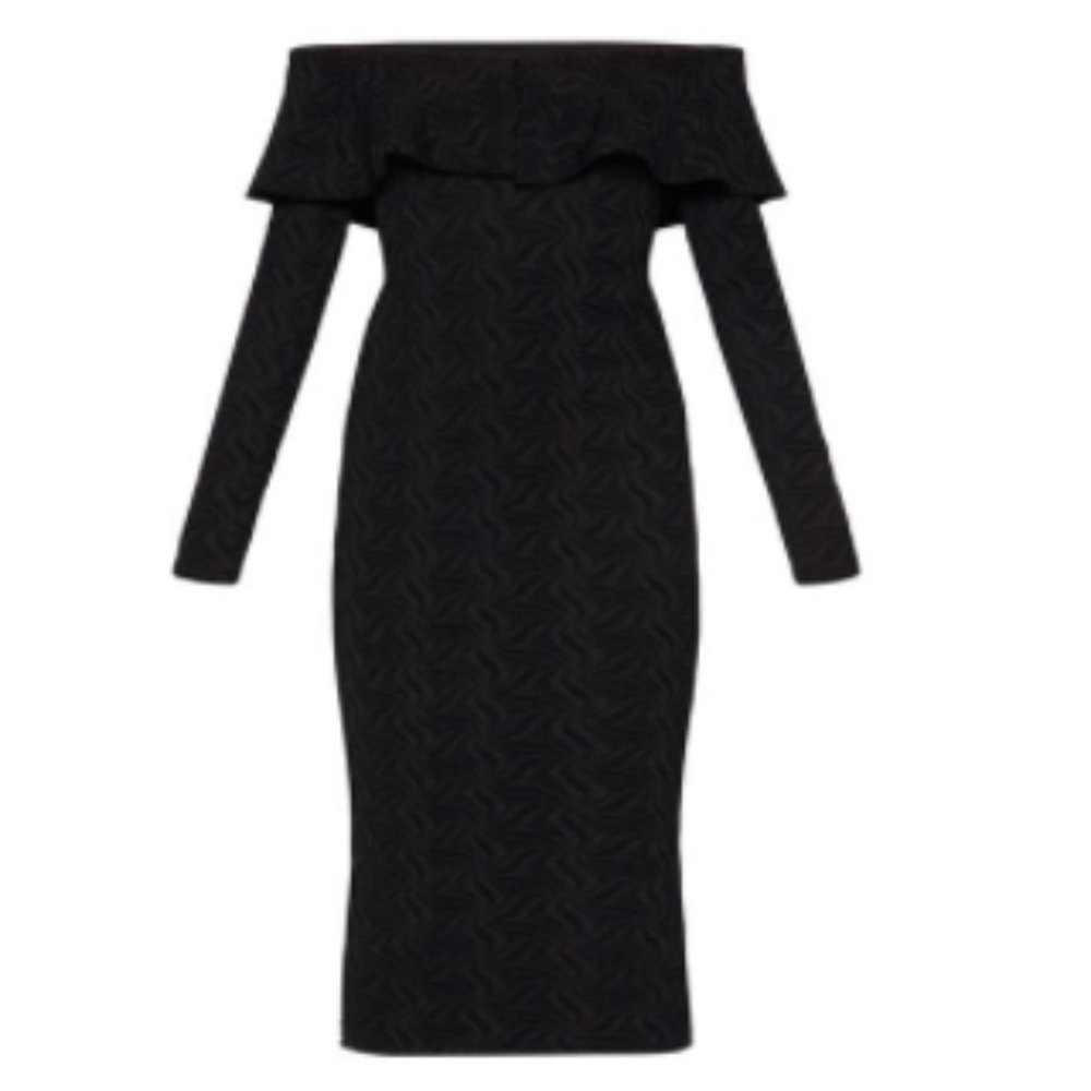 NWT BCBG Black Off-the-Shoulder Jacquard Dress